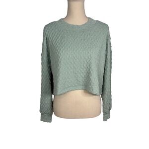 Aleeza‎ Paris XL Crop Top Jiffy Pop Loose Tiffany Blue Textured Long Sleeve